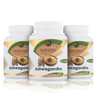 Doplňky stravy na: - 2+1 Golden Nature Ashwagandha (Ašvaganda) 10% withanolidů 300 cps.